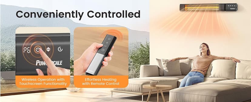 Infrared Heater 24H Timer Outdoor Heater, IP65, Memory Function Infrared Electric Patio Heater, 9 Levels Heating Touchscreen With Remote Electric heater, Restaurant Backyard, 1500W, Black