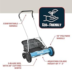 American Lawn Mower Company 20-Inch 5-Blade Walk Behind Reel Mower with Grass Catcher
