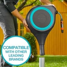 GARDENA (18614-80) 66' x 1/2" Automatic Retractable Garden Hose Reel on Metal Spike, 66' Outside Garden Hose Length, with 360° Rotation to Reach All Areas of Your Yard