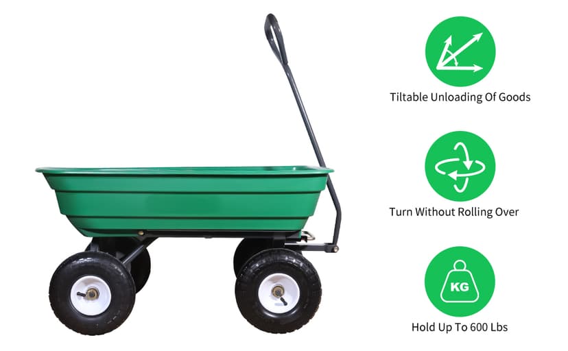 AAIN 600 Lbs Poly Garden Dump Cart,Camping Beach Wagon with 180° Rotating Handle and 10"Pneumatic Tires,Practical Heavy Duty Yard carts and Wagons,Quick Release Utility Wheel Barrow Trolley,Green A078