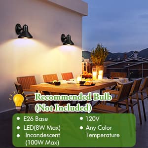 Brightever Outdoor Lanterns, 2-Pack Exterior Light Fixtures, Waterproof Anti-Rust Black Wall Mount Lights, Small E26 Socket Outside Lights for House, Front Porch, Playhouse, Garage