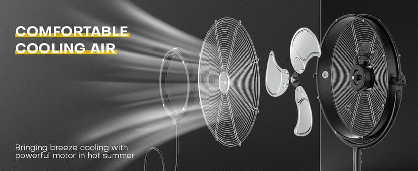 5300 CFM 20" Outdoor Pedestal Fan with Misting, Industrial Pedestal Fan with 3 Speeds, Stand up Fans Heavy Duty with IP44 Enclosed Motor, Adjustable Tilt, UL Listed for Garden Barn