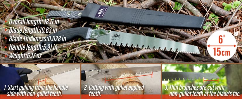 SUIZAN Pruning Saw 10.6" Gullet Blade - Professional Japanese Tree Trimming Handsaw Pullsaw Gardening Tools