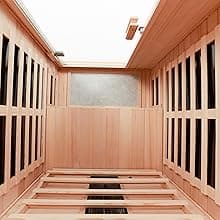 Ceramic 1 Person Infrared Sauna Far Infrared Saunas for Home Hemlock Wood Indoor Sauna Room 2 in 1 Sauna with Low EMF Heaters + Ceramic Heating Cube-Chromotherapy-Bluetooth Speaker