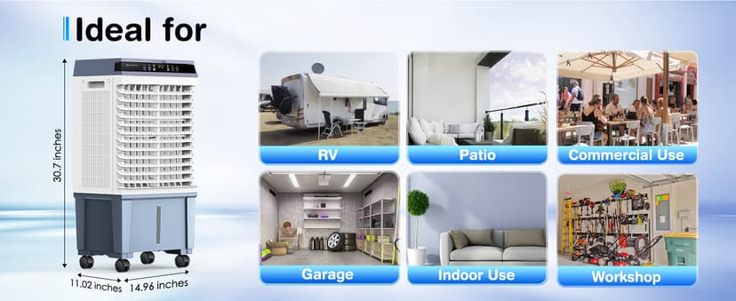 Air Choice Swamp Cooler, 1800 CFM Portable Evaporative Air Cooler with 6 Ice Box & 5.3 Gal Water Tank, 110° Swing, 3 Speeds, Upgraded Remote, 12H Timer, 3-in-1 Air Cooling Fan for Outdoor Indoor, Blue