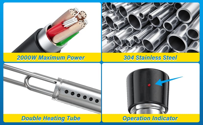 2000W Immersion Water Heater, Portable Water Heater Electric with Real-Time LCD Thermometer Control, with 304 SS Guard Fast Heats up 5 gallons Water in Minutes for Bucket, Basin, Bathtub, Small Pool