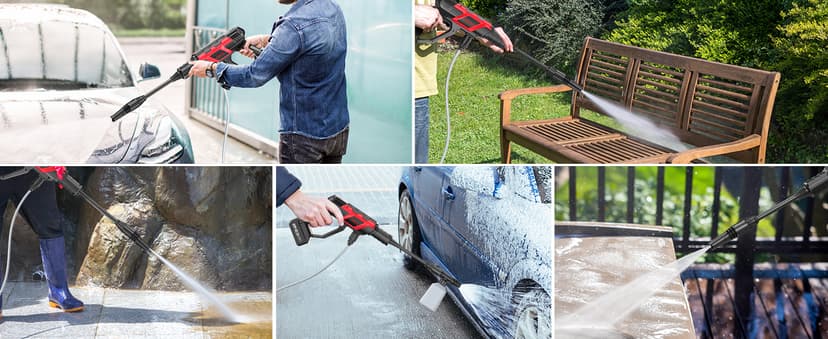 Cordless Pressure Washer - 1100 PSI BRUSHLESS Portable Cleaner with 2X 4.0Ah Batteries,3 Faucet Adapters,Garden Hose Connector,2 Adjustable Modes with 0-180° Nozzle,Car Washing Gun/Patios/Boats