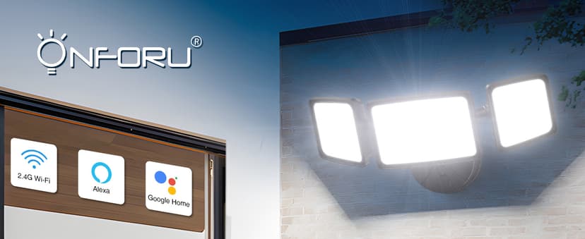 Onforu 100W Smart LED Security Flood Lights Outdoor, 9000LM Brightness Adjustable, WiFi Alexa Flood Light APP Control Tunable 2700K-6500K, Exterior Floodlight with 3 Adjustable Heads for Yard Garage