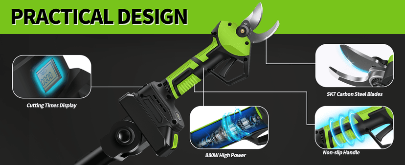 4-in-1 Pole Saw & Electric Pruning Shears, 8 Inch Pole Saws for Tree Trimming, Cordless Pruning Shears with 15ft Max Extension Pole, 2 * 4.0Ah Battery Powered Pole Saw Pole Pruner for Garden