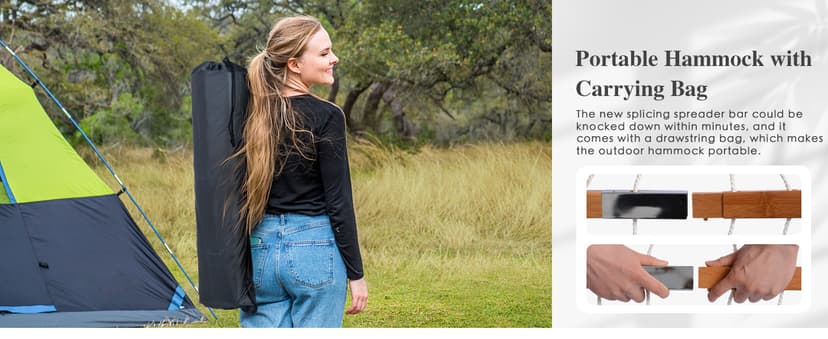 SUNCREAT Hammocks 14 FT Quick Dry Hammock Double Size with Spreader Bar, 2 Person Hammock for Outdoor Patio Yard Poolside, 450 lbs Capacity, Light Gray Stripes