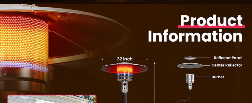 PAMAPIC 48000 BTU Patio Heater, Outdoor Propane Heater 2 in 1 Table Design, Double-Layer Stainless Steel Burner, Wheels, Triple Protection System, Outdoor Heater for Home and Residential,Black