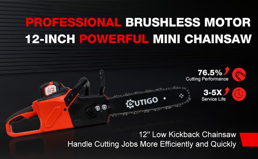 Cordless Electric Chainsaw, 1000W Brushless Chainsaw 12-Inch with 2×21V Batteries, 2 Replacement Chains & 1 Guide Bars & Charger, Bettery Electric Chainsaw Suit for Wood Cutting Trimming Branch