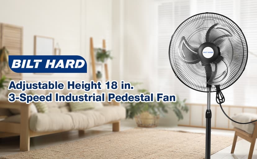 BILT HARD 3900 CFM 18" High Velocity Pedestal Oscillating Fan, 3-Speed Heavy Duty Metal Standing Shop Fan with Aluminum Blades for Commercial, Residential, and Garage, UL Listed