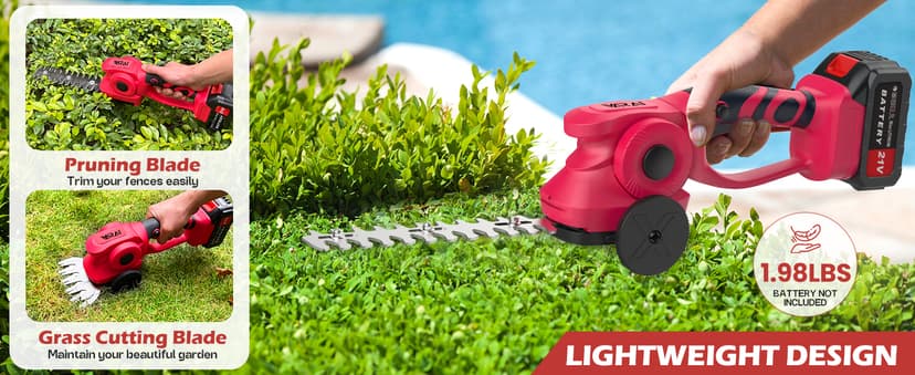 Hedge Trimmer Cordless, 2 in 1 Cordless Hedge Trimmer with 2600mAh Battery*2, High Power and Large Capacity Hedge Shears for Gardens, Patios and Lawns Charger Included