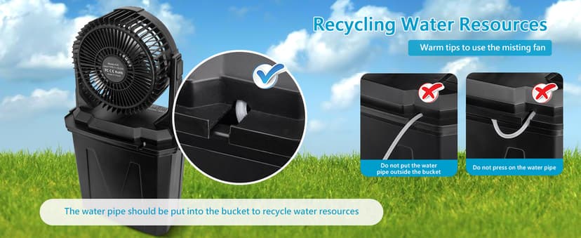 GHORA Portable Misting Fan with Remote,Camping Fan with 20000mAh Rechargeable Battery,9L Water Tank,4 Speed Levels,4 Spray Modes,RGB Lights for Fishing,Travel,Garden Parties,Outdoor Indoor Cooling