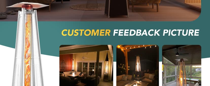 Pamapic Patio Heater, 48,000 BTU Pyramid Flame Outdoor Heater with Cover, Quartz Glass Tube Hammered Bronze Tower Propane Outdoor Heater with Wheels