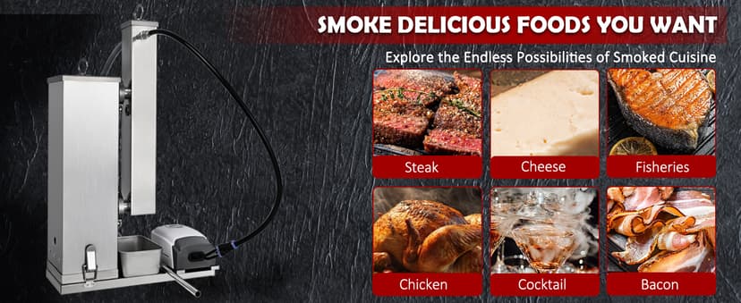 Cold Smoke Generator, 16 Hours Continuous Smoke, Stainless Steel Pellet Smoker Tube, Portable Electric Smoke Maker Outdoor Smoker Accessories for Meat Vegetables