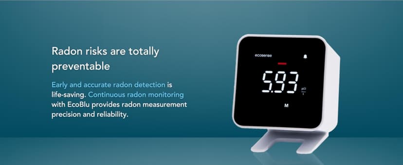 Ecosense EB100 EcoBlu, Home Radon Detector, Capture & Display Results Every 10 Minutes, Short & Long-Term Continuous Monitoring, Easy to Use