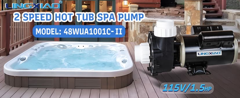 SPA Pump, 2 Speed Hot Tub SPA Pump - 1.5HP LX SPA Motor, 115V, 2"Port, 48 Frame - (Model: 48WUA1001C-II)
