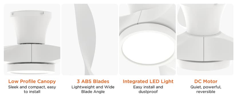 TALOYA 52 inch Ceiling Fans with Lights Remote Control, Modern Low Profile Ceiling Fan with Quiet Reversible DC Motor for Bedroom Living Room and Patio White