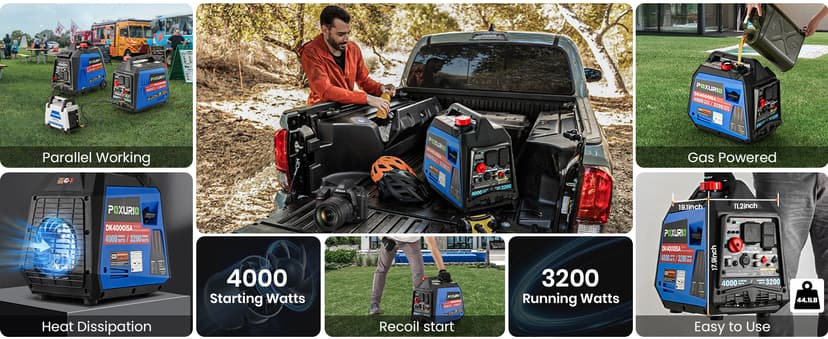 4000 Watt Inverter Generator, 120V Gas Powered Generator Super Quiet, RV Ready/EPA for RV, Camping and Home