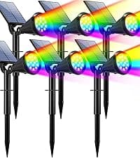 WELALO Solar Color Changing Spot Lights Outdoor, Waterproof Solar Christmas Lights with 9 Modes, Multicolor RGB Landscape Spotlights for Garden Yard Driveway Lawn Patio Pathway Decorations, 6 Pack