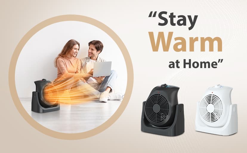 LifePlus 2 in 1 Heater Fan Combo, Portable Cooling Desk Fan, Air Circulator Fan 45° Tilt, 2 Wind Speeds, 1500W Overheat Protection Personal Small Floor for Home Office Black