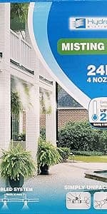 Patio Misting Kit - Pre- Assembled Misting System - Simply unpack and Attach - Cools temperatures by up to 30 Degrees - for Patio, Pool and Play Areas (60 Feet - 16 Nozzles)