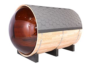 Outdoor Sauna 4 Person, Canadian Hemlock Barrel Sauna with 4.5KW ETL Heater, 220V, Waterproof System, Asphalt Shingles, Rubber Base(0-195℉)