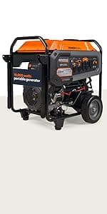 Generac 7,500-Watt Dual-Fuel Compatible Portable Generator - Gas and Propane - COsense Technology with Electric Start - PowerRush Advanced Technology - Reliable Power Solution - Home Use, Orange/Black