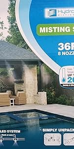Patio Misting Kit - Pre- Assembled Misting System - Simply unpack and Attach - Cools temperatures by up to 30 Degrees - for Patio, Pool and Play Areas (60 Feet - 16 Nozzles)
