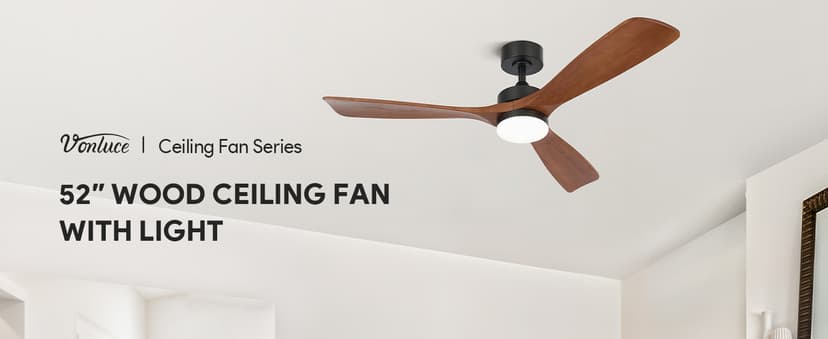 VONLUCE Ceiling Fans with Lights, 52 Inch Ceiling Fan and Remote, 6 Speed Reversible Noiseless DC Motor, 3CCT, Wood Ceiling Fan for Outdoor Indoor Farmhouse Patios, Walnut