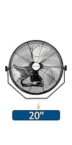 BILT HARD 20" High Velocity Floor Fan, 4600 CFM 3-Speed Industrial Shop Fan with Wall-Mounting System, Heavy Duty Metal Fan for Workshop, Garage and Warehouse