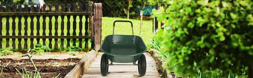 Wheelbarrow Garden Cart, Heavy Duty Home Utility Garden Cart, Dual-Wheel Home Garden Yard Utility Wheelbarrow Cart with Built-in Stand, Green