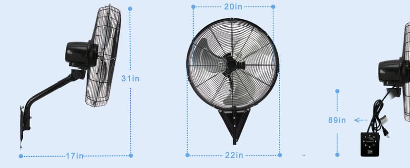Wall Mount Fan Oscillating,Industrial Heavy Duty Metal 3 Speed Fan,20 Inch High Velocity Adjustable Tilt,Use for Garage, Shop,Warehouse, Patio, Factory and Homes.