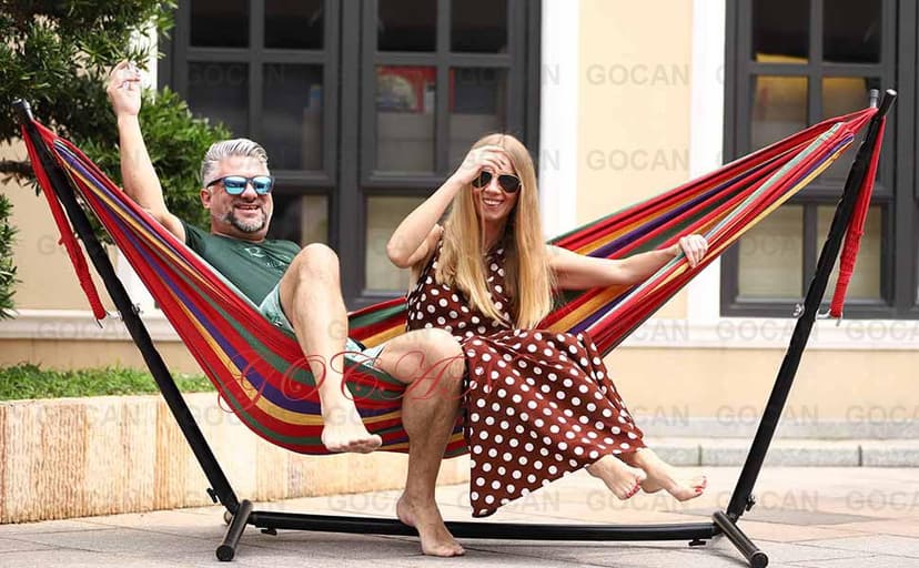 Brazilian Double Hammock 2 Person 330X150cm Load 500Pound Cotton Hammock for Patio Porch Garden Backyard Lounging Outdoor and Indoor (Beige)