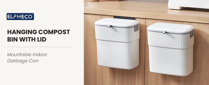 ELPHECO Hanging Trash Can with Lid 2.5 Gallon Kitchen Compost Bin for Under Sink, Plastic Wall-Mounted Garbage Can, Small Kitchen Trash Bin, Small Trash Can with Lid for Cupboard Countertop