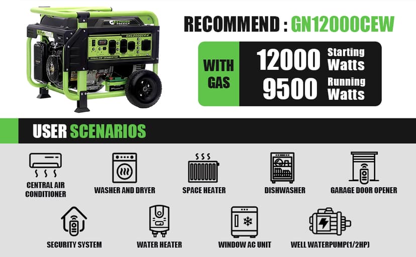 Portable Generator 12000 Watt,Gasoline Powered,Electric Start
