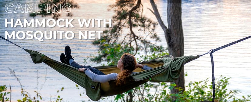 G4Free Large Camping Hammock with Mosquito Net 2 Person Pop-up Parachute Lightweight Hanging Hammocks Tree Straps Swing Bed for Outdoor Backpacking Backyard Hiking