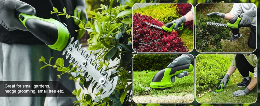 WORKPRO Cordless Grass Shear & Shrubbery Trimmer - 2 in 1 Handheld 7.2V Electric Grass Trimmer Hedge Shears/Grass Cutter Rechargeable Lithium-Ion Battery and Type-C Cable Included