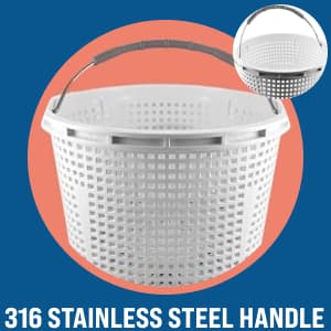 Swimables Pool Skimmer Basket for Inground Pool Compatible with Pentair U-3 Skimmer Basket and Hayward SP1070 Pool Basket | Built-in Brass Weight | 316 Stainless Steel Handle & Convenient Rubber Grip