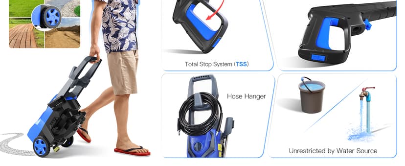 4800PSImax 3.2GPM Pressure Washer Powered - Electric Power Washer for Cars Washing with 25FT Pressure Hose, Blue
