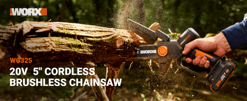 Worx Nitro 20V 5" Cordless Brushless Chainsaw 2.0 Ah Battery and Charger Included WG325