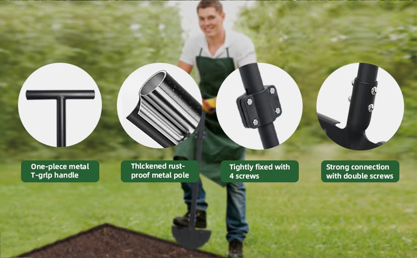 Half Moon Edger Lawn Tool - Heavy Duty Saw Tooth Manual Edgers with Sharp Blade & Wide Footplate, 38"-49" Adjustable T-Grip Handle for Landscaping, Sidewalks, Yard,Grass,Flower Bed & Garden Edging