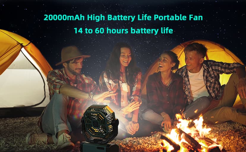 Portable Rechargeable Fan - 9-Inch Camping Fan for Tent, 20000mAh(60Hrs) Battery Operated Fan for Camping, Auto Oscillation Cordless Fan, Tent Fan with Remote/Light, 4 Speeds, 4 Timing, Outdoor
