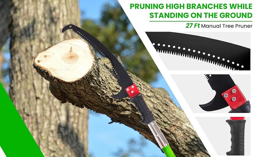 Pole Saws for Tree Trimming, 7.3-27 ft Manual Pole Saw Extendable Tree Trimmer, Long Branch Trimmer Tree Pole Pruner Saw Blades and Scissors Set for Pruning Palms and Shrubs