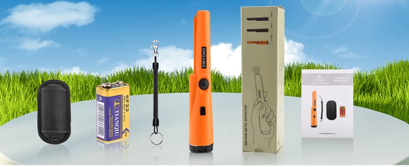 Dmyond Metal Detector Pinpointer, Professional Waterproof Handheld Pin Pointer Wand, Search Treasure Pinpointing Finder Probe with 9V Battery for Adults, Kids - Orange