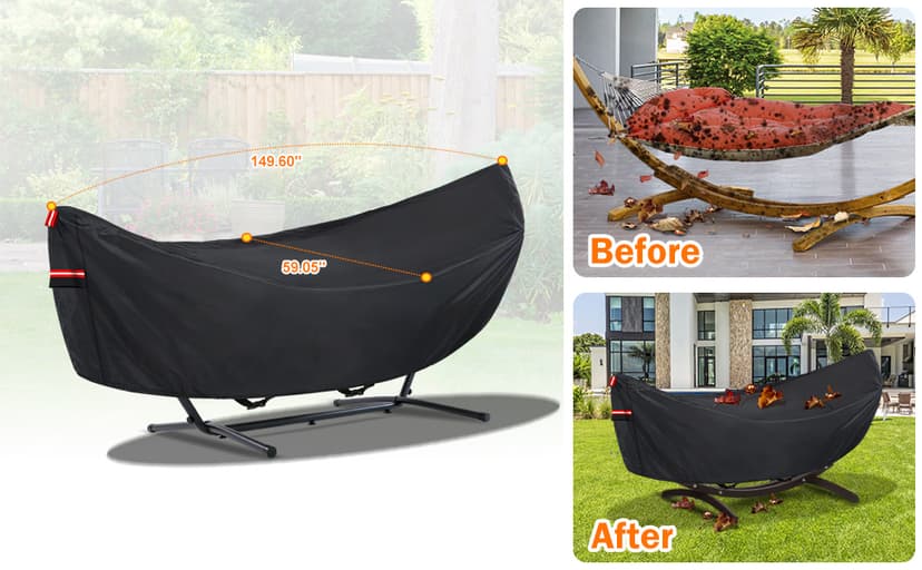 Waterproof Hammock Cover, Sun Rain UV Dust Snow Protection with Windproof Straps & Soft Cotton Lining for 55 inch Spreader Bars