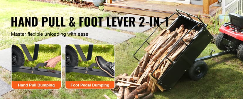 VEVOR Heavy Duty ATV Trailer Steel Dump Cart, 750-Pound 15 Cubic Feet, Garden Utility Trailer with Removable Sides for Riding Lawn Mower Tractor