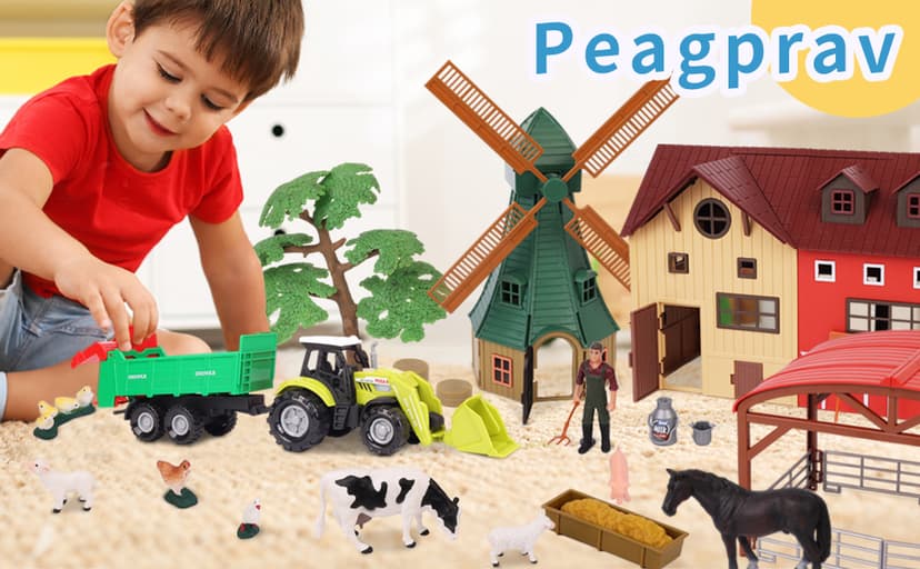 Farm Toys Tractor with Trailer-16.5 Inches Tractor Playset 1/24 Scale Gripper Frontloader Spreader for Boys Kids Toddlers Age 3-7 Years Old